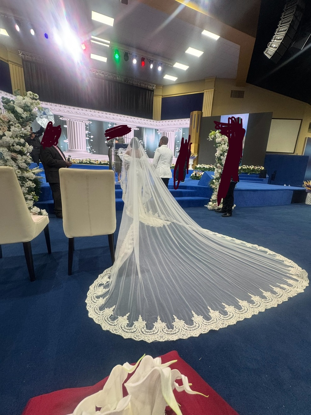 Elegant White Cathedral Lace-Edged Wedding Veil